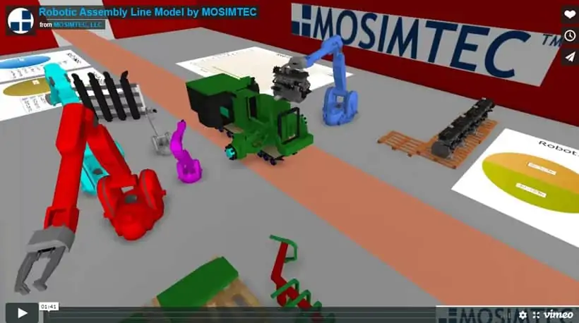 Illustration of a robotic assembly line model.